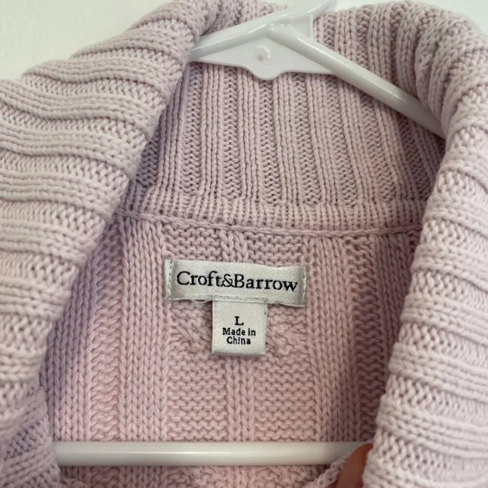 CROFT & BARROW Cable Knit Turtleneck Sweater Light Pink Baby Pink Cotton Blend L - Picture 7 of 16